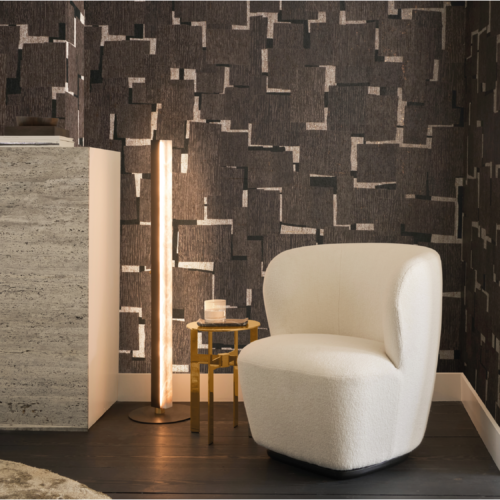 A refined geometric design printed on cork, combining natural warmth with contemporary structure.